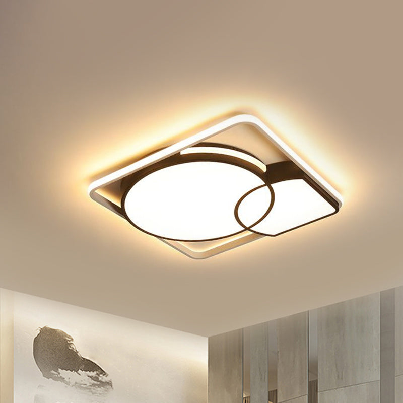 16"/19.5"/35.5" W Circular Flushmount Light with Square/Rectangle Frame Acrylic Modernism Led Flush Lighting in Warm/White Clearhalo 'Ceiling Lights' 'Close To Ceiling Lights' 'Close to ceiling' 'Flush mount' Lighting' 1434386