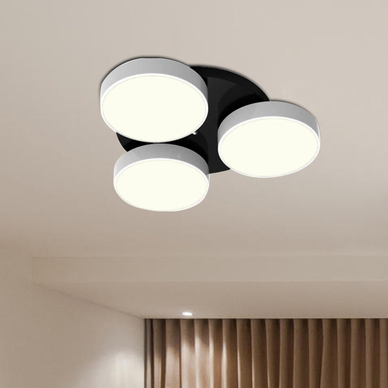 3/5/8/12 Heads Drum Flush Mount Light Modern Acrylic and Metal Ceiling Lamp in Black/White for Study Room Clearhalo 'Ceiling Lights' 'Close To Ceiling Lights' 'Close to ceiling' 'Semi-flushmount' Lighting' 1434396