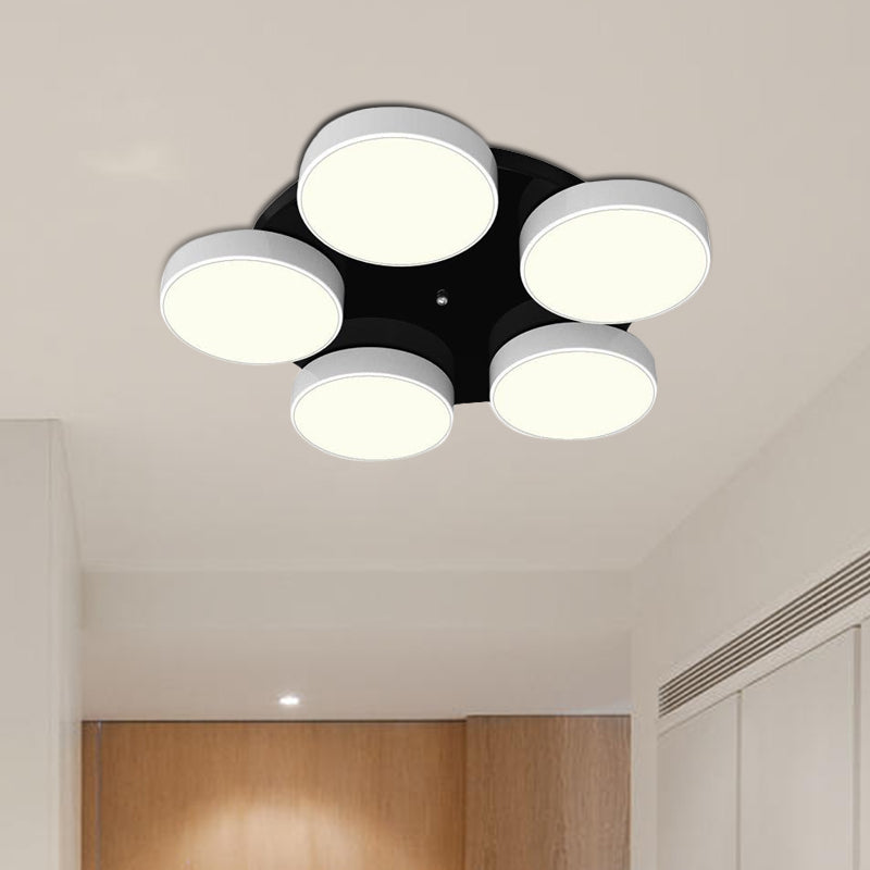 3/5/8/12 Heads Drum Flush Mount Light Modern Acrylic and Metal Ceiling Lamp in Black/White for Study Room Clearhalo 'Ceiling Lights' 'Close To Ceiling Lights' 'Close to ceiling' 'Semi-flushmount' Lighting' 1434397