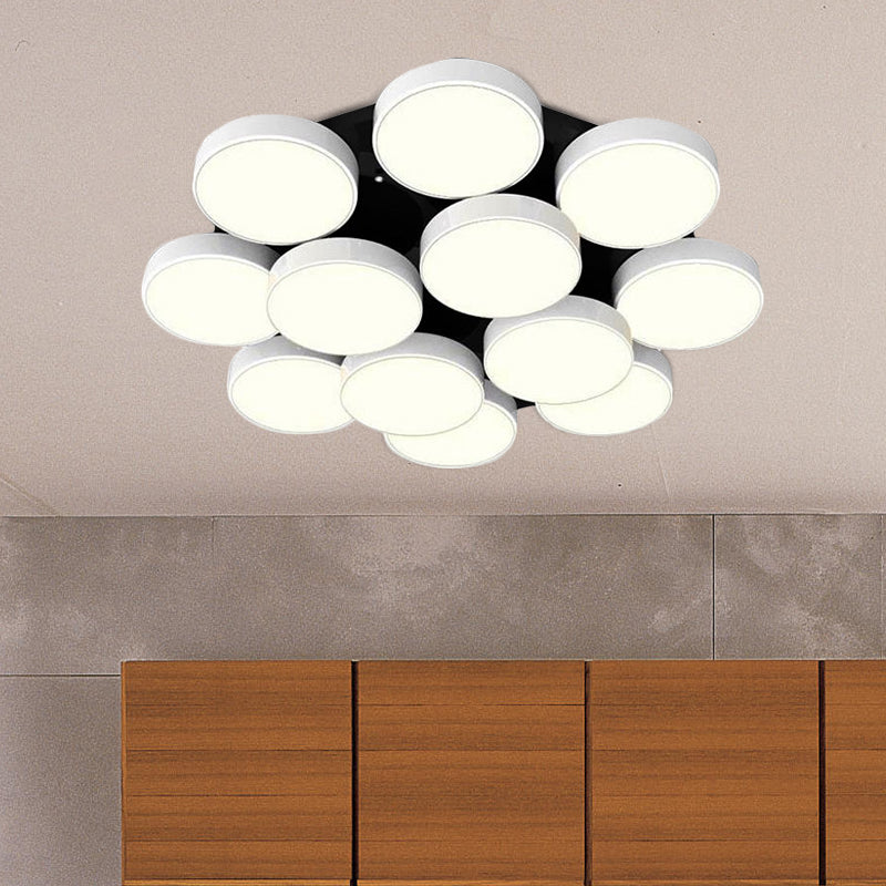 3/5/8/12 Heads Drum Flush Mount Light Modern Acrylic and Metal Ceiling Lamp in Black/White for Study Room Clearhalo 'Ceiling Lights' 'Close To Ceiling Lights' 'Close to ceiling' 'Semi-flushmount' Lighting' 1434399