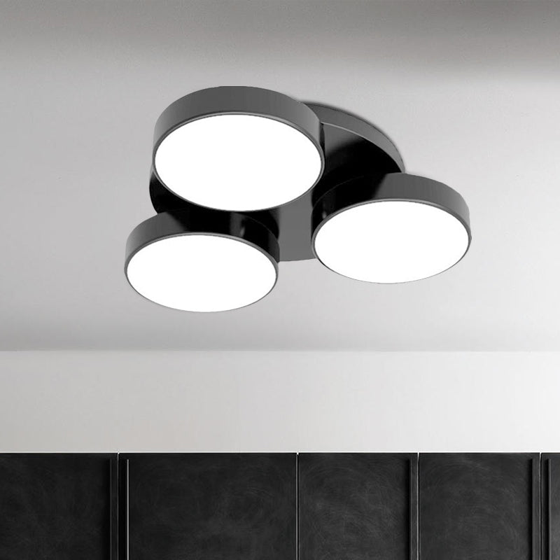 3/5/8/12 Heads Drum Flush Mount Light Modern Acrylic and Metal Ceiling Lamp in Black/White for Study Room Clearhalo 'Ceiling Lights' 'Close To Ceiling Lights' 'Close to ceiling' 'Semi-flushmount' Lighting' 1434400