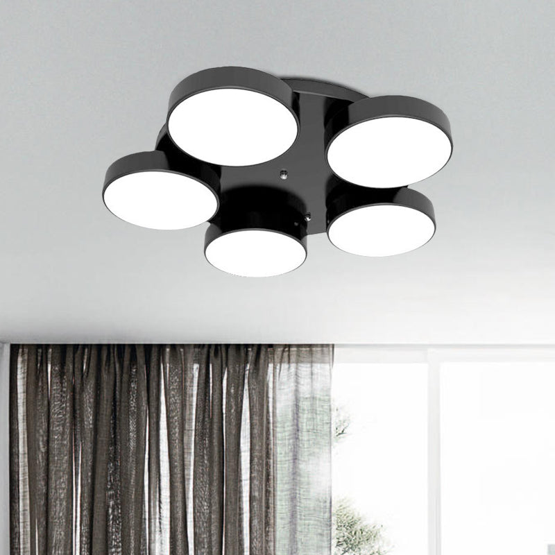 3/5/8/12 Heads Drum Flush Mount Light Modern Acrylic and Metal Ceiling Lamp in Black/White for Study Room Clearhalo 'Ceiling Lights' 'Close To Ceiling Lights' 'Close to ceiling' 'Semi-flushmount' Lighting' 1434401