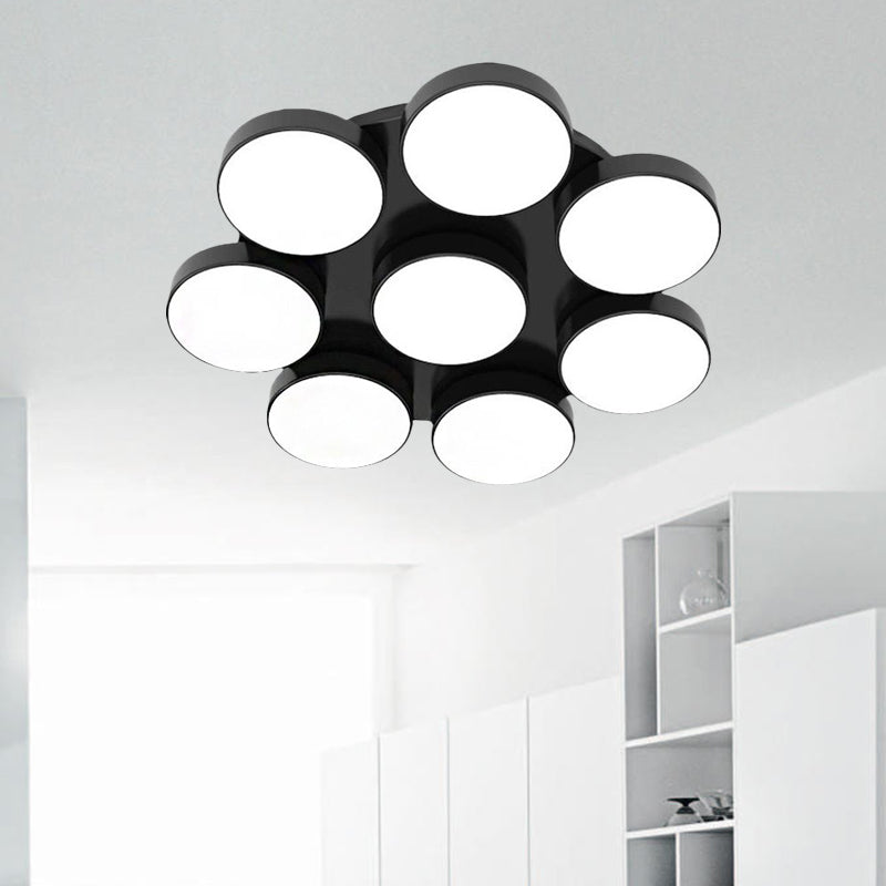 3/5/8/12 Heads Drum Flush Mount Light Modern Acrylic and Metal Ceiling Lamp in Black/White for Study Room Clearhalo 'Ceiling Lights' 'Close To Ceiling Lights' 'Close to ceiling' 'Semi-flushmount' Lighting' 1434402