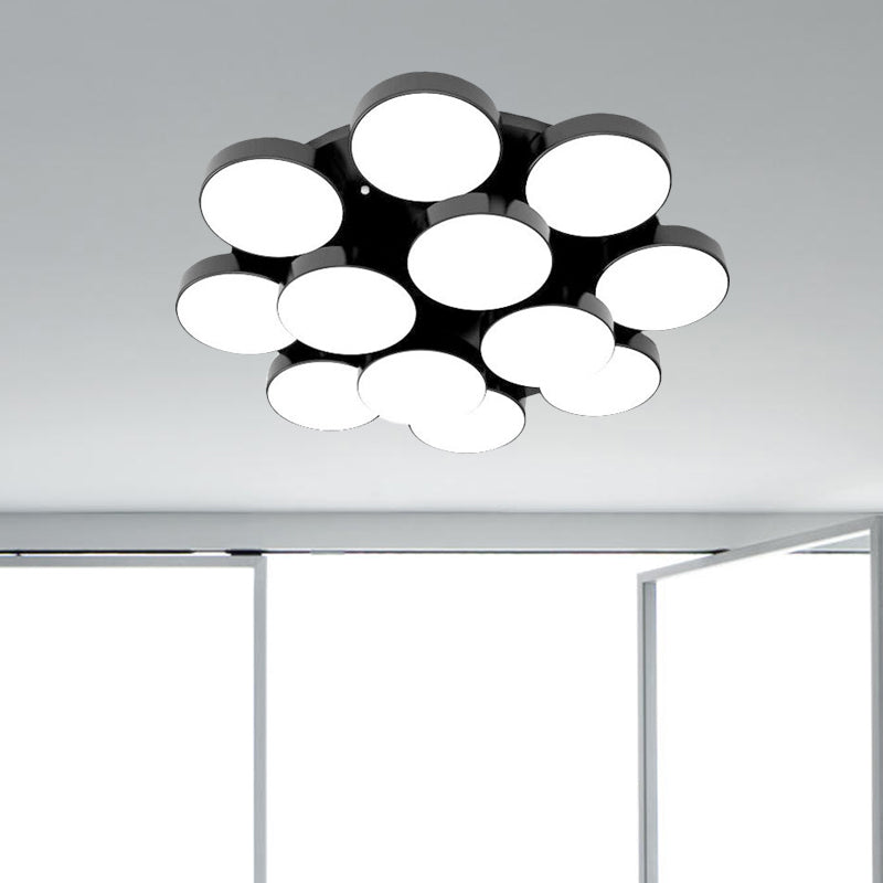 3/5/8/12 Heads Drum Flush Mount Light Modern Acrylic and Metal Ceiling Lamp in Black/White for Study Room Clearhalo 'Ceiling Lights' 'Close To Ceiling Lights' 'Close to ceiling' 'Semi-flushmount' Lighting' 1434403