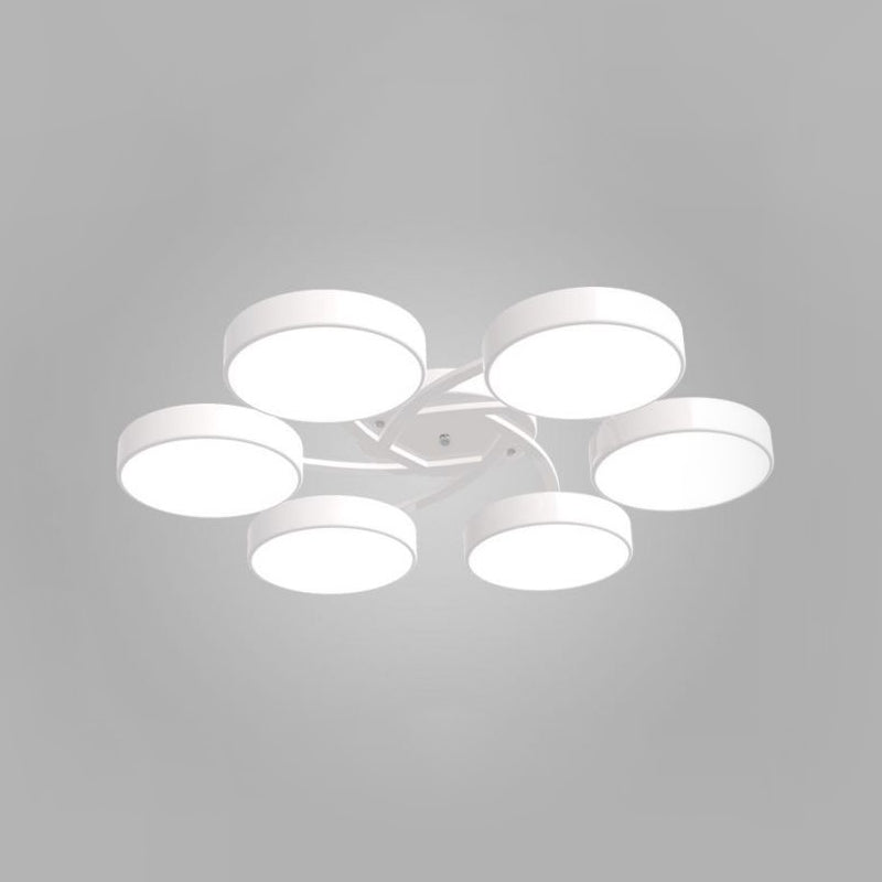 Black/White Drum Shade Ceiling Light 3/6/9 Heads Nordic Style Acrylic Semi Ceiling Mount Light for Living Room Clearhalo 'Ceiling Lights' 'Close To Ceiling Lights' 'Close to ceiling' 'Semi-flushmount' Lighting' 1434407