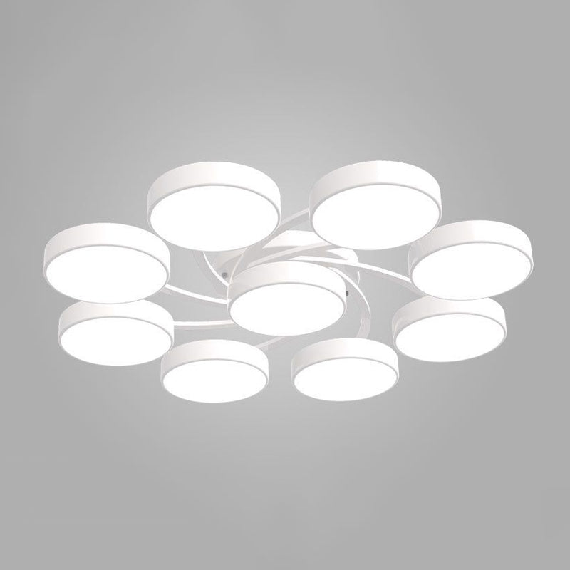 Black/White Drum Shade Ceiling Light 3/6/9 Heads Nordic Style Acrylic Semi Ceiling Mount Light for Living Room Clearhalo 'Ceiling Lights' 'Close To Ceiling Lights' 'Close to ceiling' 'Semi-flushmount' Lighting' 1434408