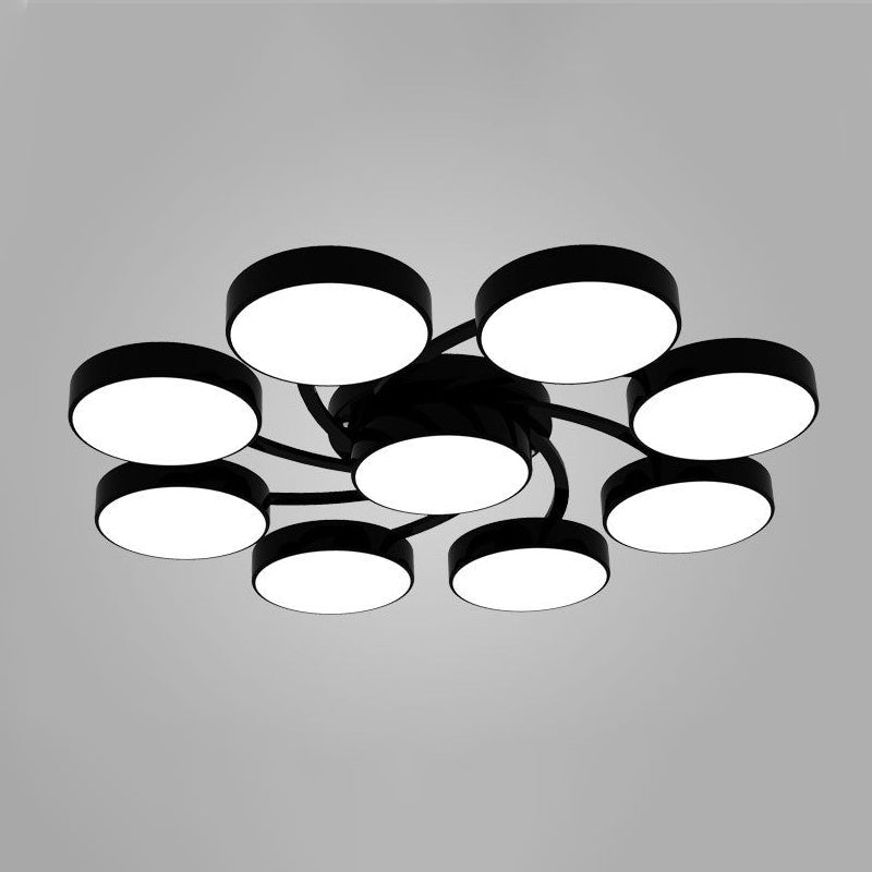 Black/White Drum Shade Ceiling Light 3/6/9 Heads Nordic Style Acrylic Semi Ceiling Mount Light for Living Room Clearhalo 'Ceiling Lights' 'Close To Ceiling Lights' 'Close to ceiling' 'Semi-flushmount' Lighting' 1434409