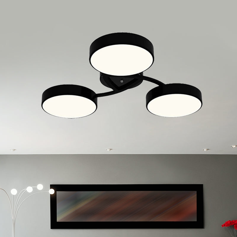 Black/White Drum Shade Ceiling Light 3/6/9 Heads Nordic Style Acrylic Semi Ceiling Mount Light for Living Room Clearhalo 'Ceiling Lights' 'Close To Ceiling Lights' 'Close to ceiling' 'Semi-flushmount' Lighting' 1434410