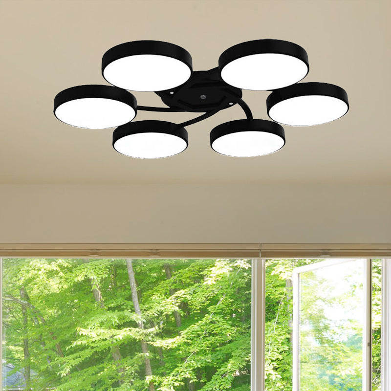 Black/White Drum Shade Ceiling Light 3/6/9 Heads Nordic Style Acrylic Semi Ceiling Mount Light for Living Room Clearhalo 'Ceiling Lights' 'Close To Ceiling Lights' 'Close to ceiling' 'Semi-flushmount' Lighting' 1434411