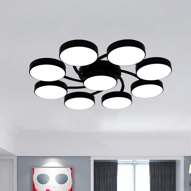 Black/White Drum Shade Ceiling Light 3/6/9 Heads Nordic Style Acrylic Semi Ceiling Mount Light for Living Room Clearhalo 'Ceiling Lights' 'Close To Ceiling Lights' 'Close to ceiling' 'Semi-flushmount' Lighting' 1434412