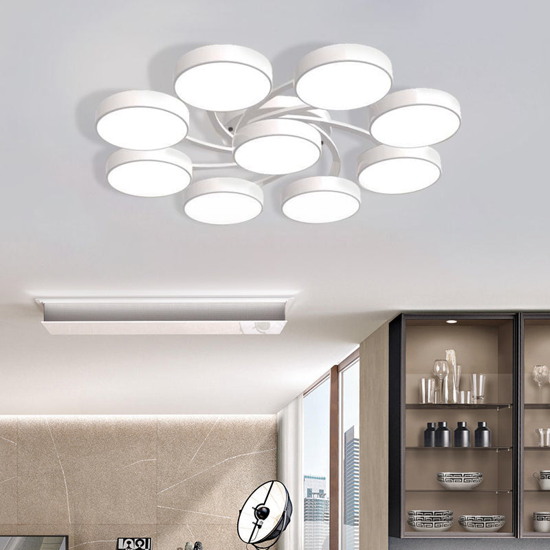 Black/White Drum Shade Ceiling Light 3/6/9 Heads Nordic Style Acrylic Semi Ceiling Mount Light for Living Room Clearhalo 'Ceiling Lights' 'Close To Ceiling Lights' 'Close to ceiling' 'Semi-flushmount' Lighting' 1434413