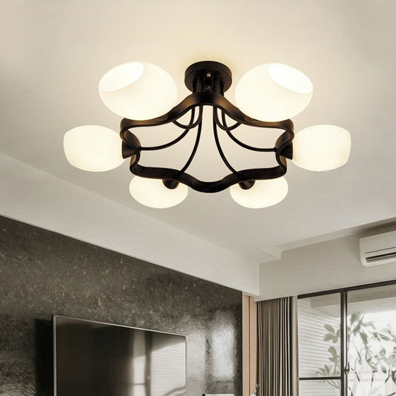 White Orb Shade Semi Flushmount Light with Orb Shade 6/8 Lights Frosted Glass Ceiling Fixture for Hotel Clearhalo 'Ceiling Lights' 'Close To Ceiling Lights' 'Close to ceiling' 'Glass shade' 'Glass' 'Semi-flushmount' Lighting' 1434414