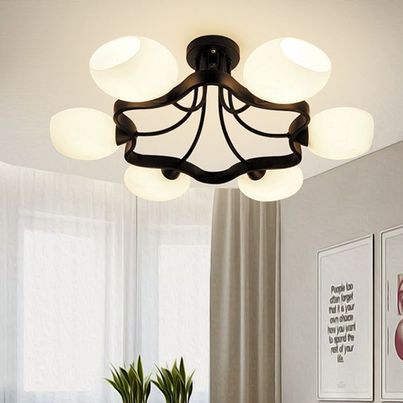 White Orb Shade Semi Flushmount Light with Orb Shade 6/8 Lights Frosted Glass Ceiling Fixture for Hotel Clearhalo 'Ceiling Lights' 'Close To Ceiling Lights' 'Close to ceiling' 'Glass shade' 'Glass' 'Semi-flushmount' Lighting' 1434415