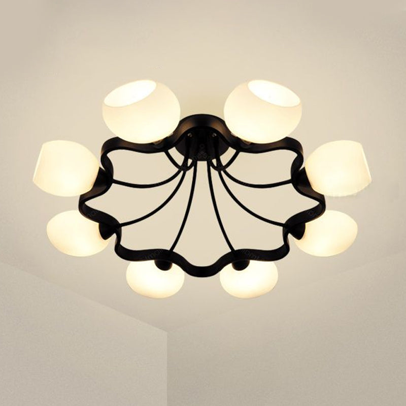 White Orb Shade Semi Flushmount Light with Orb Shade 6/8 Lights Frosted Glass Ceiling Fixture for Hotel Clearhalo 'Ceiling Lights' 'Close To Ceiling Lights' 'Close to ceiling' 'Glass shade' 'Glass' 'Semi-flushmount' Lighting' 1434416