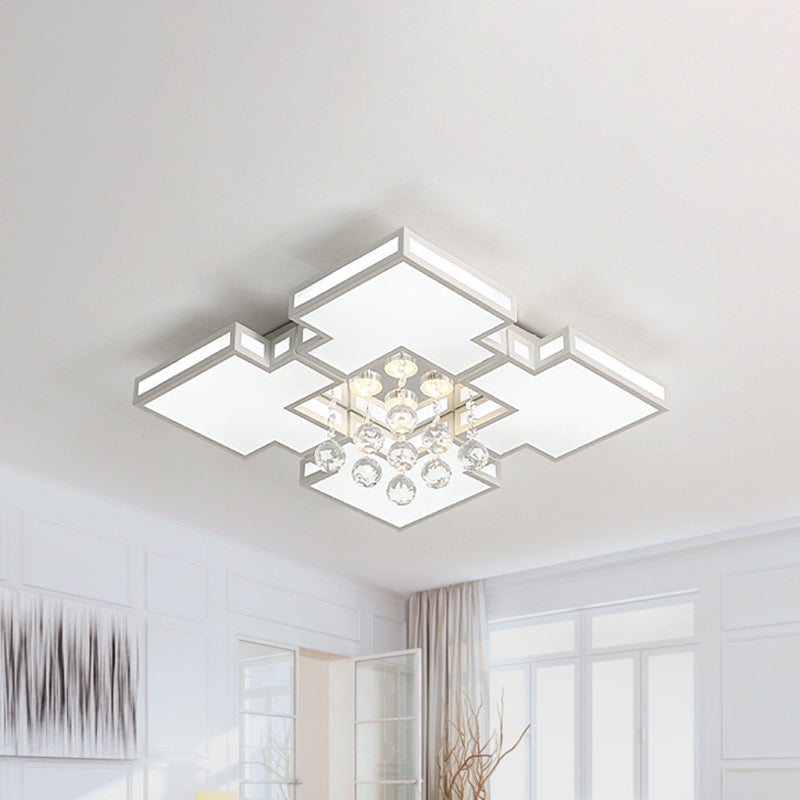 19.5"/23.5" Wide Geometric Ceiling Lamp with K9 Crystal Ball Contemporary Integrated Led Acrylic Flush Lighting in White Clearhalo 'Ceiling Lights' 'Close To Ceiling Lights' 'Close to ceiling' 'Flush mount' Lighting' 1434420