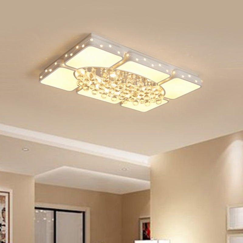 Square/Rectangle Flushmount Lamp Modernism Metal Led White Ceiling Light Fixture with Crystal Ball, 19.5"/23.5"/35.5" W Clearhalo 'Ceiling Lights' 'Close To Ceiling Lights' 'Close to ceiling' 'Flush mount' Lighting' 1434433