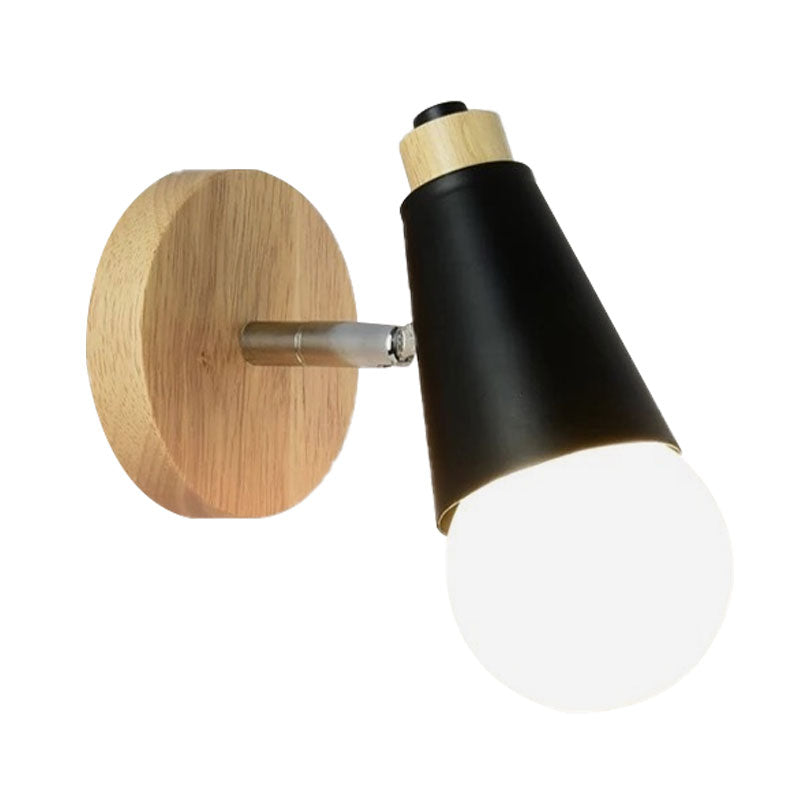 Nordic Sweet Cone Wall Light Rotatable 1 Light Wall Sconce with Metal/Wood Backplate for Child Bedroom Clearhalo 'Cast Iron' 'Glass' 'Industrial' 'Modern wall lights' 'Modern' 'Tiffany' 'Traditional wall lights' 'Wall Lamps & Sconces' 'Wall Lights' Lighting' 1434503
