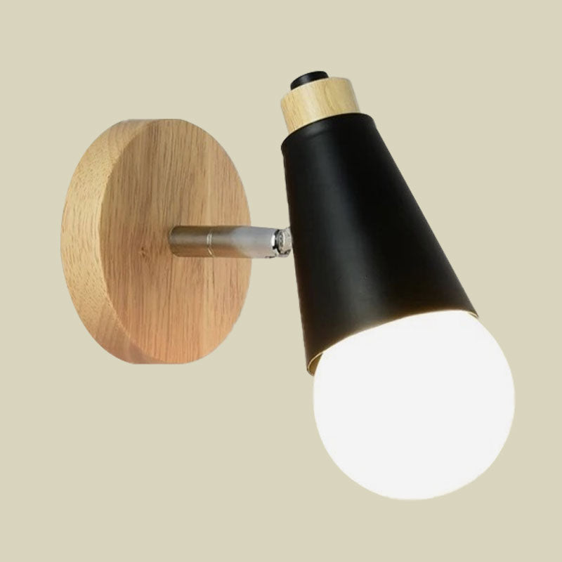 Nordic Sweet Cone Wall Light Rotatable 1 Light Wall Sconce with Metal/Wood Backplate for Child Bedroom Clearhalo 'Cast Iron' 'Glass' 'Industrial' 'Modern wall lights' 'Modern' 'Tiffany' 'Traditional wall lights' 'Wall Lamps & Sconces' 'Wall Lights' Lighting' 1434504