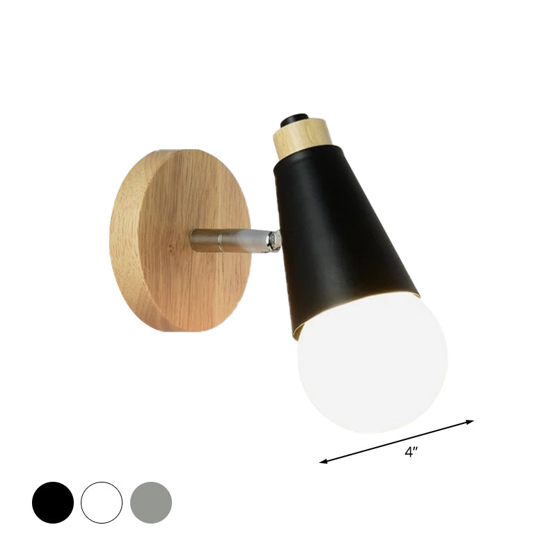 Nordic Sweet Cone Wall Light Rotatable 1 Light Wall Sconce with Metal/Wood Backplate for Child Bedroom Clearhalo 'Cast Iron' 'Glass' 'Industrial' 'Modern wall lights' 'Modern' 'Tiffany' 'Traditional wall lights' 'Wall Lamps & Sconces' 'Wall Lights' Lighting' 1434505
