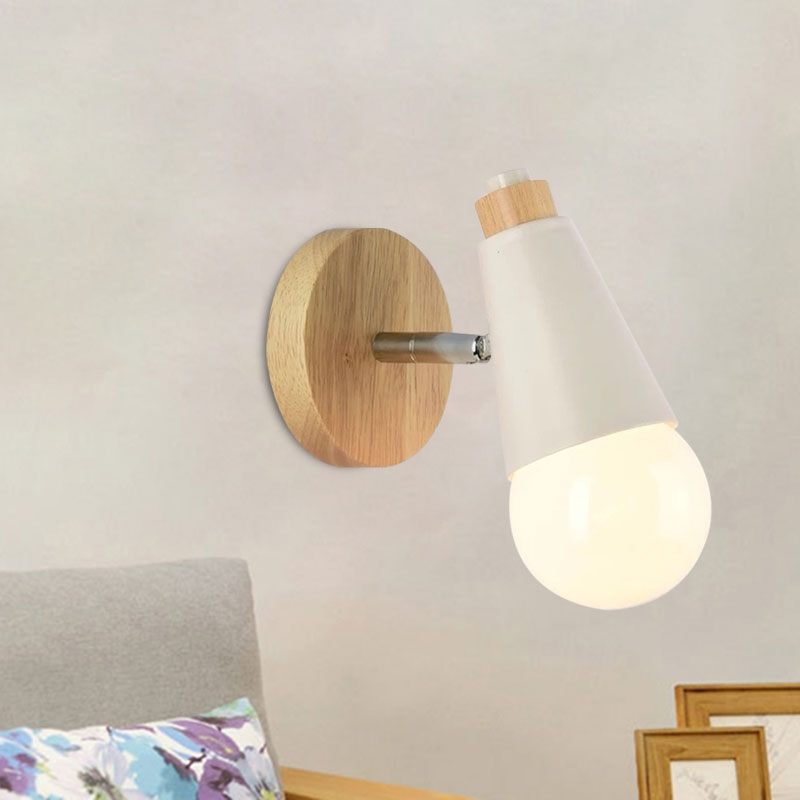 Nordic Sweet Cone Wall Light Rotatable 1 Light Wall Sconce with Metal/Wood Backplate for Child Bedroom Clearhalo 'Cast Iron' 'Glass' 'Industrial' 'Modern wall lights' 'Modern' 'Tiffany' 'Traditional wall lights' 'Wall Lamps & Sconces' 'Wall Lights' Lighting' 1434507