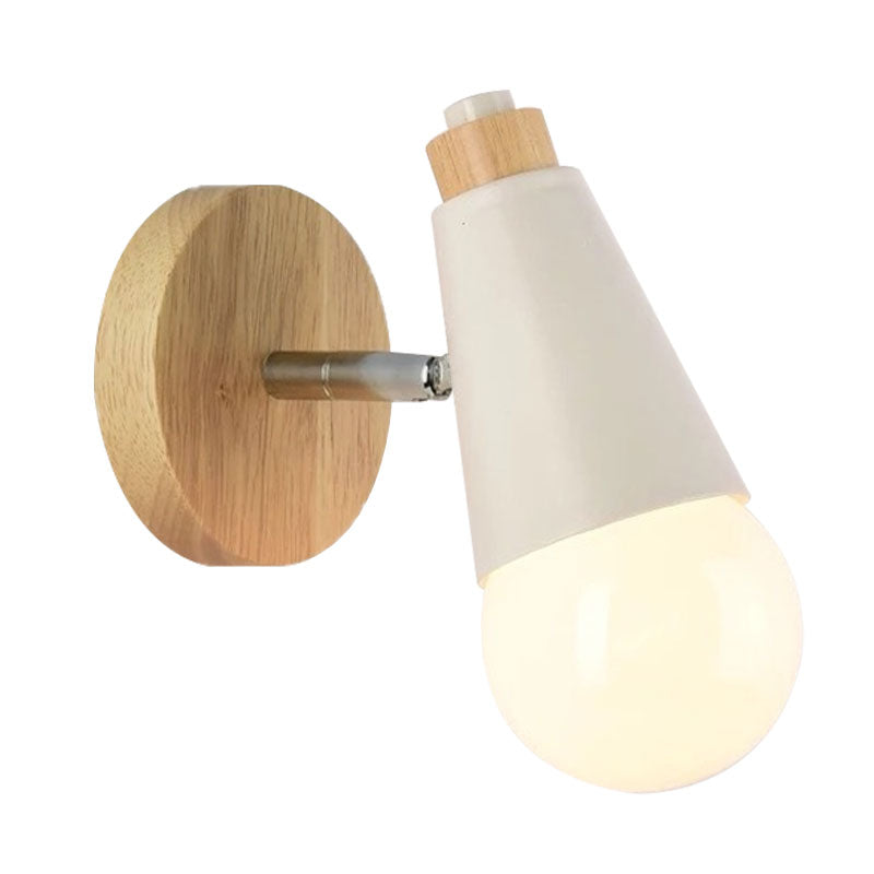Nordic Sweet Cone Wall Light Rotatable 1 Light Wall Sconce with Metal/Wood Backplate for Child Bedroom Clearhalo 'Cast Iron' 'Glass' 'Industrial' 'Modern wall lights' 'Modern' 'Tiffany' 'Traditional wall lights' 'Wall Lamps & Sconces' 'Wall Lights' Lighting' 1434509