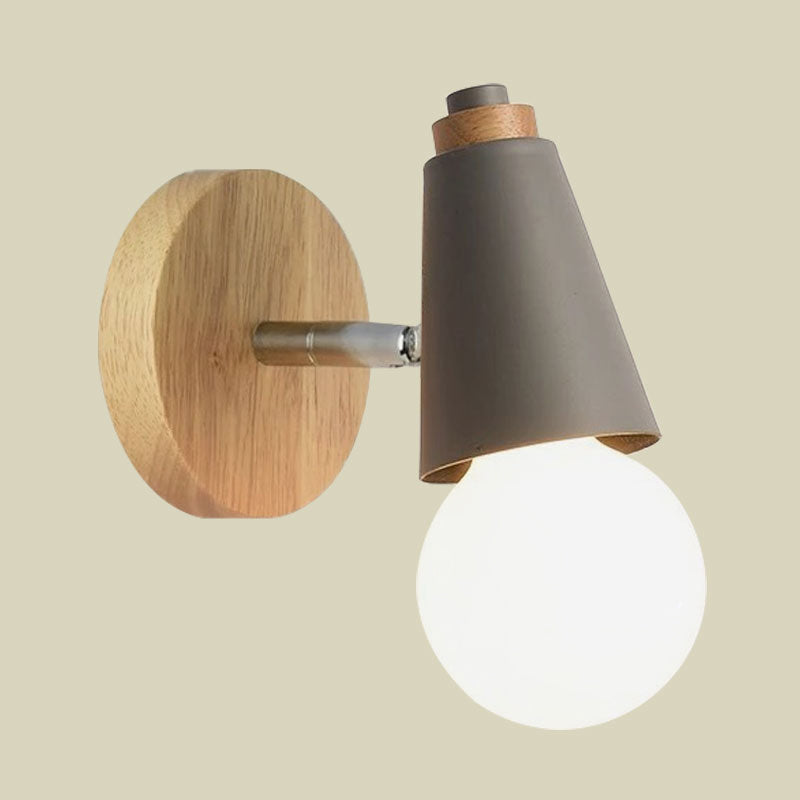 Nordic Sweet Cone Wall Light Rotatable 1 Light Wall Sconce with Metal/Wood Backplate for Child Bedroom Clearhalo 'Cast Iron' 'Glass' 'Industrial' 'Modern wall lights' 'Modern' 'Tiffany' 'Traditional wall lights' 'Wall Lamps & Sconces' 'Wall Lights' Lighting' 1434513