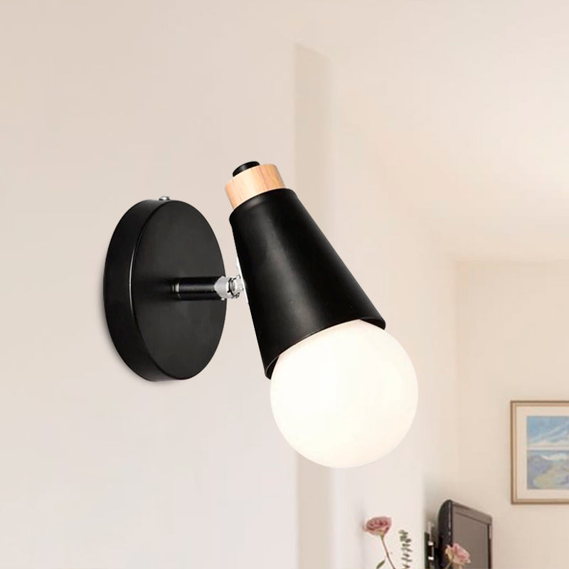 Nordic Sweet Cone Wall Light Rotatable 1 Light Wall Sconce with Metal/Wood Backplate for Child Bedroom Clearhalo 'Cast Iron' 'Glass' 'Industrial' 'Modern wall lights' 'Modern' 'Tiffany' 'Traditional wall lights' 'Wall Lamps & Sconces' 'Wall Lights' Lighting' 1434515