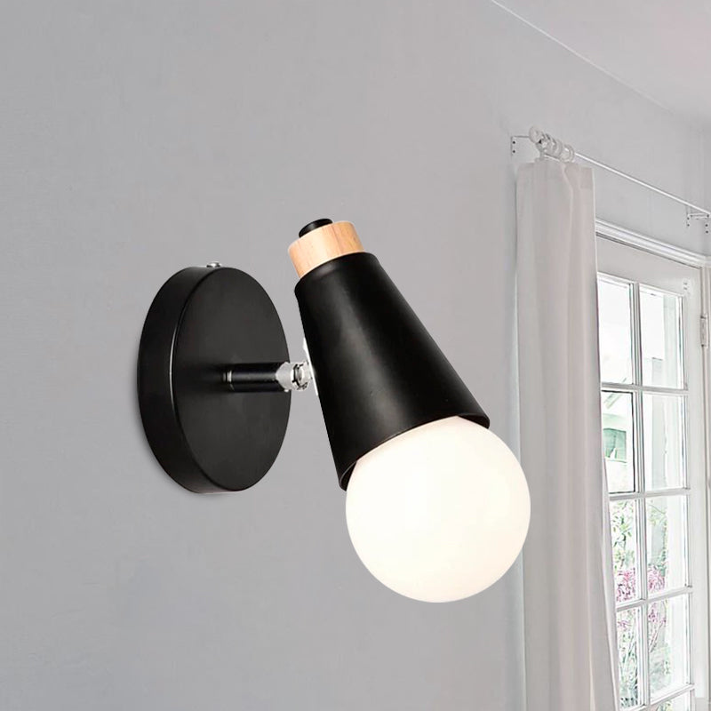 Nordic Sweet Cone Wall Light Rotatable 1 Light Wall Sconce with Metal/Wood Backplate for Child Bedroom Clearhalo 'Cast Iron' 'Glass' 'Industrial' 'Modern wall lights' 'Modern' 'Tiffany' 'Traditional wall lights' 'Wall Lamps & Sconces' 'Wall Lights' Lighting' 1434516