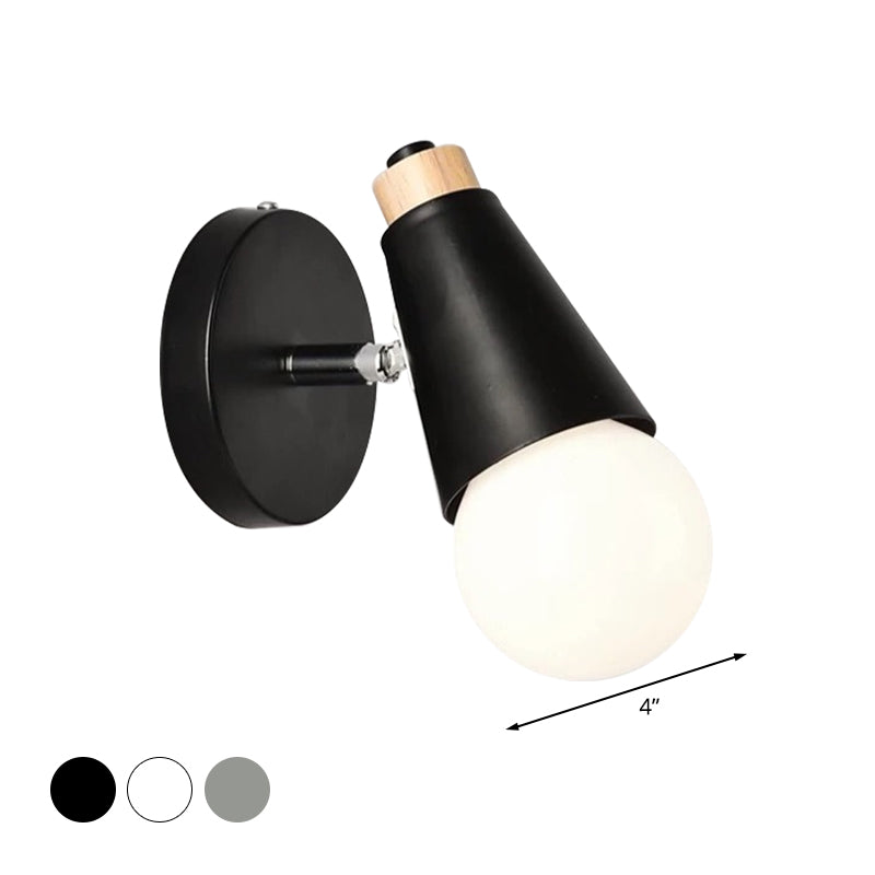 Nordic Sweet Cone Wall Light Rotatable 1 Light Wall Sconce with Metal/Wood Backplate for Child Bedroom Clearhalo 'Cast Iron' 'Glass' 'Industrial' 'Modern wall lights' 'Modern' 'Tiffany' 'Traditional wall lights' 'Wall Lamps & Sconces' 'Wall Lights' Lighting' 1434518