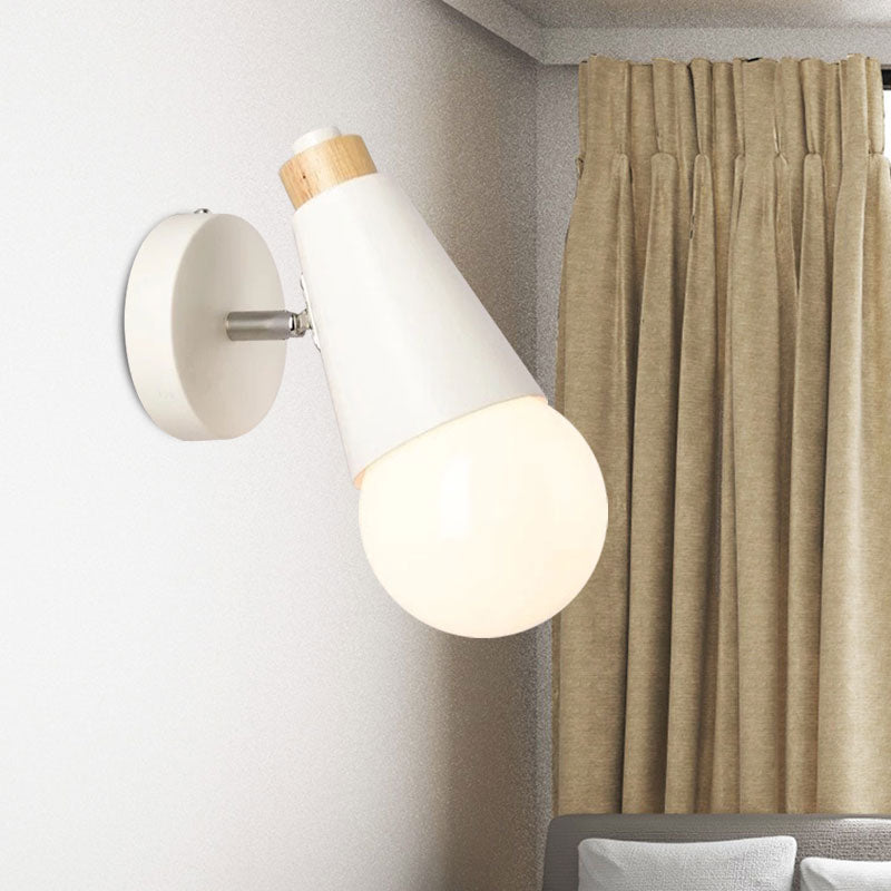 Nordic Sweet Cone Wall Light Rotatable 1 Light Wall Sconce with Metal/Wood Backplate for Child Bedroom White Metal Clearhalo 'Cast Iron' 'Glass' 'Industrial' 'Modern wall lights' 'Modern' 'Tiffany' 'Traditional wall lights' 'Wall Lamps & Sconces' 'Wall Lights' Lighting' 1434519