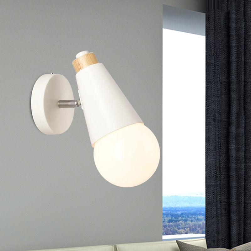 Nordic Sweet Cone Wall Light Rotatable 1 Light Wall Sconce with Metal/Wood Backplate for Child Bedroom Clearhalo 'Cast Iron' 'Glass' 'Industrial' 'Modern wall lights' 'Modern' 'Tiffany' 'Traditional wall lights' 'Wall Lamps & Sconces' 'Wall Lights' Lighting' 1434520