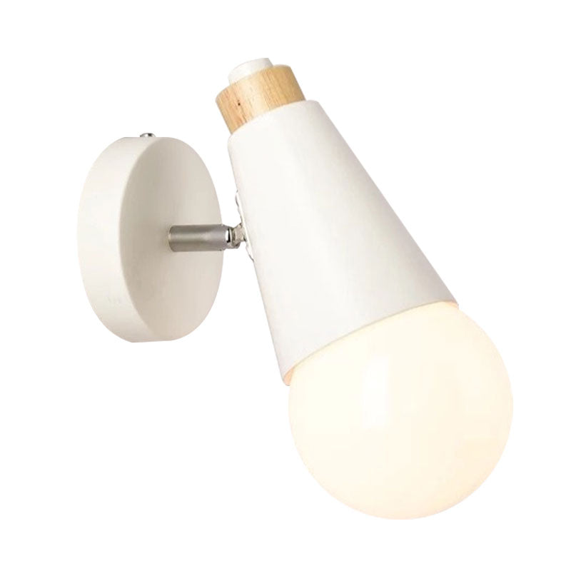 Nordic Sweet Cone Wall Light Rotatable 1 Light Wall Sconce with Metal/Wood Backplate for Child Bedroom Clearhalo 'Cast Iron' 'Glass' 'Industrial' 'Modern wall lights' 'Modern' 'Tiffany' 'Traditional wall lights' 'Wall Lamps & Sconces' 'Wall Lights' Lighting' 1434522