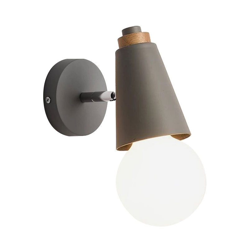 Nordic Sweet Cone Wall Light Rotatable 1 Light Wall Sconce with Metal/Wood Backplate for Child Bedroom Clearhalo 'Cast Iron' 'Glass' 'Industrial' 'Modern wall lights' 'Modern' 'Tiffany' 'Traditional wall lights' 'Wall Lamps & Sconces' 'Wall Lights' Lighting' 1434525