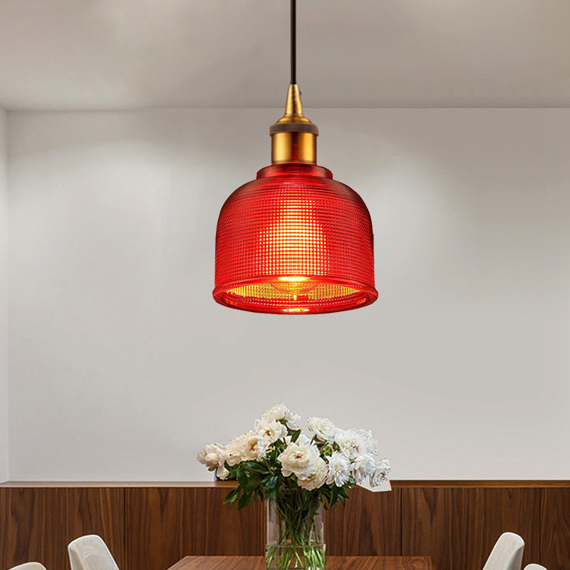 Traditional Stylish Hanging Lamp Cup Shade 1 Head Grid Glass Pendant Light for Living Room Cafe Clearhalo 'Ceiling Lights' 'Glass shade' 'Glass' 'Modern Pendants' 'Modern' 'Pendant Lights' 'Pendants' Lighting' 1434536