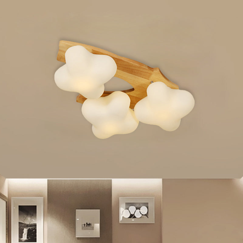 Foyer Plum Blossom Ceiling Lamp Frosted Glass Creative Beige & White LED Ceiling Mount Light Clearhalo 'Ceiling Lights' 'Close To Ceiling Lights' 'Close to ceiling' 'Semi-flushmount' Lighting' 1434539