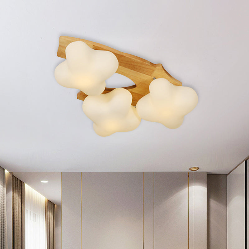 Foyer Plum Blossom Ceiling Lamp Frosted Glass Creative Beige & White LED Ceiling Mount Light Clearhalo 'Ceiling Lights' 'Close To Ceiling Lights' 'Close to ceiling' 'Semi-flushmount' Lighting' 1434540