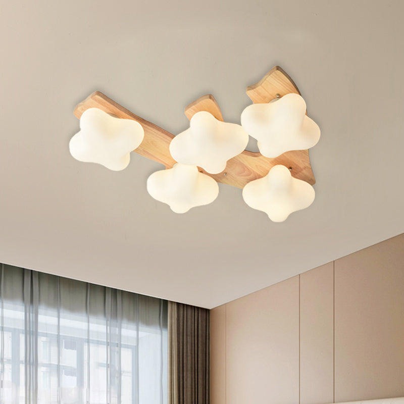 Foyer Plum Blossom Ceiling Lamp Frosted Glass Creative Beige & White LED Ceiling Mount Light Clearhalo 'Ceiling Lights' 'Close To Ceiling Lights' 'Close to ceiling' 'Semi-flushmount' Lighting' 1434544