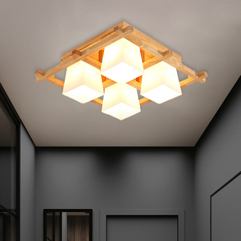 Wooden Checkerboard Shape Flush Mount Light Study Room Japanese Style Ceiling Light in Beige Clearhalo 'Ceiling Lights' 'Close To Ceiling Lights' 'Close to ceiling' 'Semi-flushmount' Lighting' 1434557