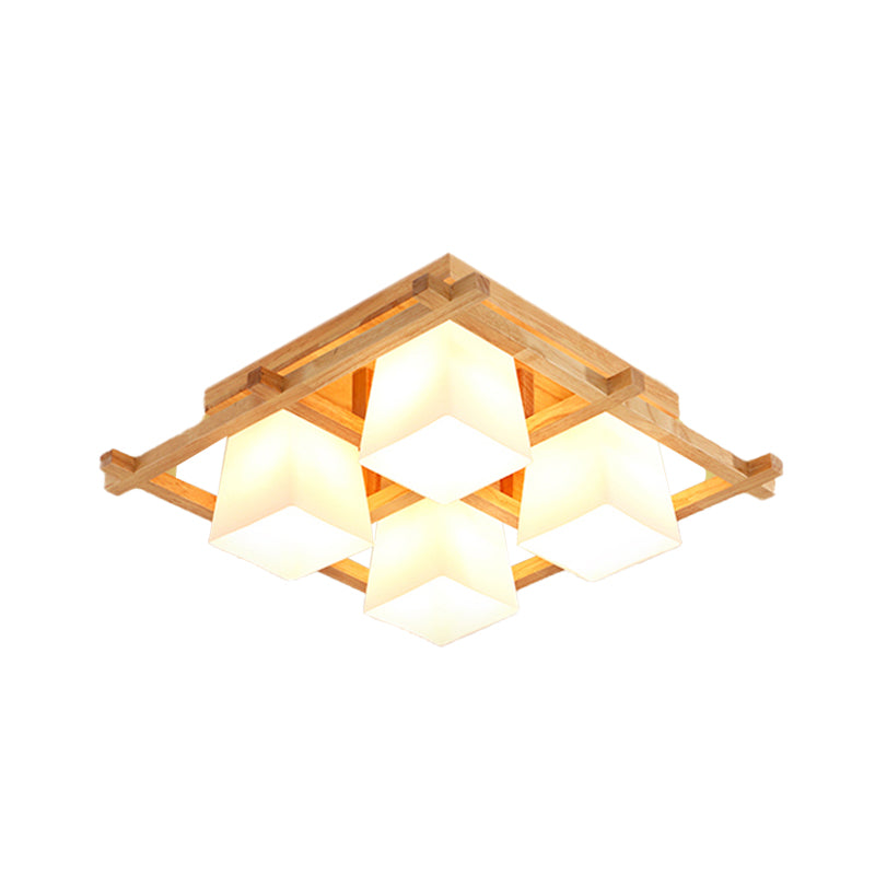 Wooden Checkerboard Shape Flush Mount Light Study Room Japanese Style Ceiling Light in Beige Clearhalo 'Ceiling Lights' 'Close To Ceiling Lights' 'Close to ceiling' 'Semi-flushmount' Lighting' 1434559