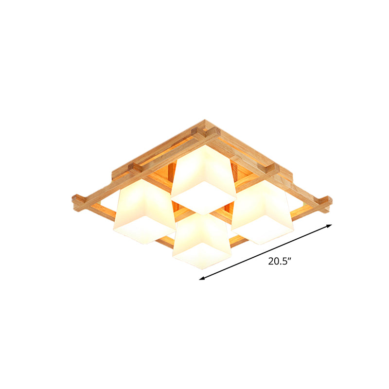 Wooden Checkerboard Shape Flush Mount Light Study Room Japanese Style Ceiling Light in Beige Clearhalo 'Ceiling Lights' 'Close To Ceiling Lights' 'Close to ceiling' 'Semi-flushmount' Lighting' 1434560