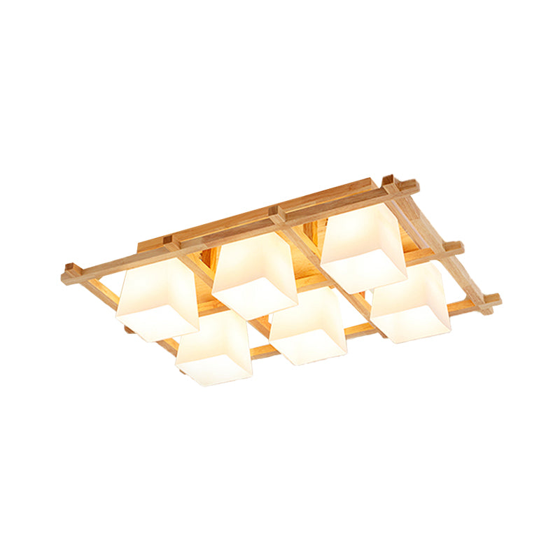 Wooden Checkerboard Shape Flush Mount Light Study Room Japanese Style Ceiling Light in Beige Clearhalo 'Ceiling Lights' 'Close To Ceiling Lights' 'Close to ceiling' 'Semi-flushmount' Lighting' 1434563