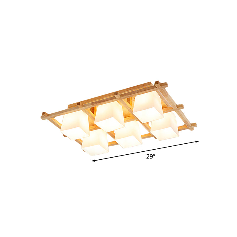 Wooden Checkerboard Shape Flush Mount Light Study Room Japanese Style Ceiling Light in Beige Clearhalo 'Ceiling Lights' 'Close To Ceiling Lights' 'Close to ceiling' 'Semi-flushmount' Lighting' 1434564