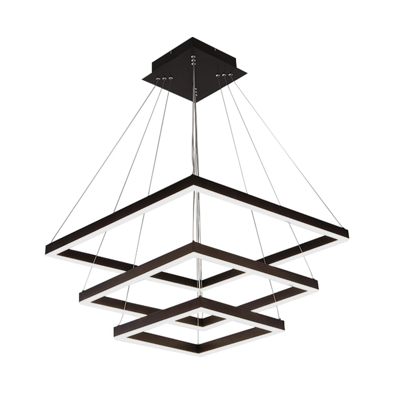 Square/Rectangular Acrylic Chandelier Pendant Simple LED 3/5 Lights Brown Ceiling Lighting Fixture Clearhalo 'Ceiling Lights' 'Chandeliers' 'Modern Chandeliers' 'Modern' Lighting' 143457