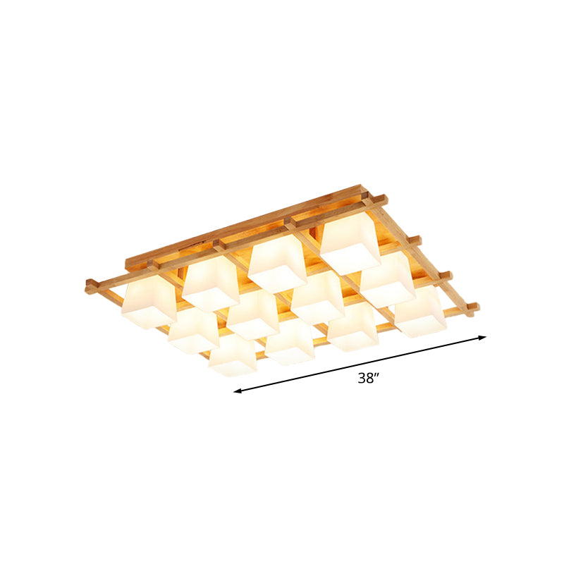 Wooden Checkerboard Shape Flush Mount Light Study Room Japanese Style Ceiling Light in Beige Clearhalo 'Ceiling Lights' 'Close To Ceiling Lights' 'Close to ceiling' 'Semi-flushmount' Lighting' 1434572