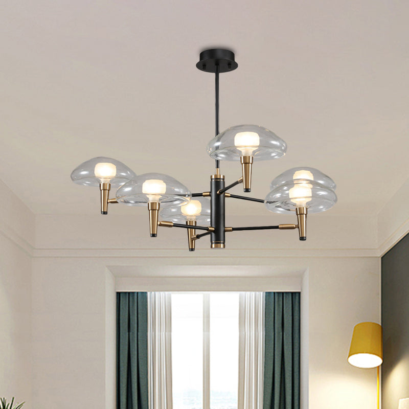 Clear Mushroom Shade Pendant Light Contemporary Metal Chandelier in Black for Boutique 6 Black Clearhalo 'Ceiling Lights' 'Chandeliers' 'Modern Chandeliers' 'Modern' Lighting' 1434573