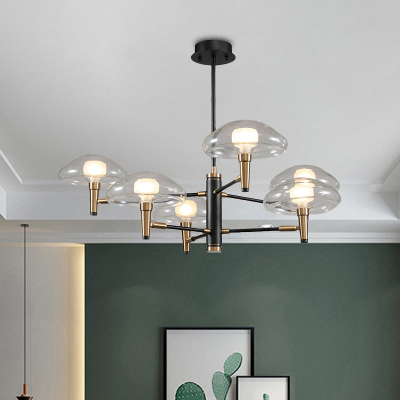 Clear Mushroom Shade Pendant Light Contemporary Metal Chandelier in Black for Boutique Clearhalo 'Ceiling Lights' 'Chandeliers' 'Modern Chandeliers' 'Modern' Lighting' 1434574