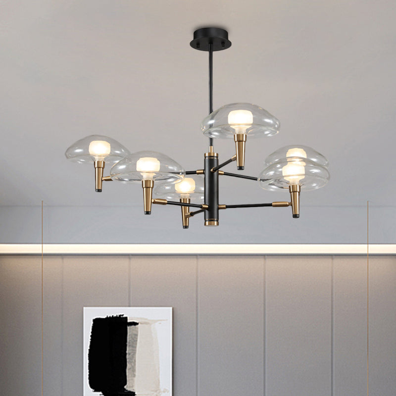 Clear Mushroom Shade Pendant Light Contemporary Metal Chandelier in Black for Boutique Clearhalo 'Ceiling Lights' 'Chandeliers' 'Modern Chandeliers' 'Modern' Lighting' 1434575