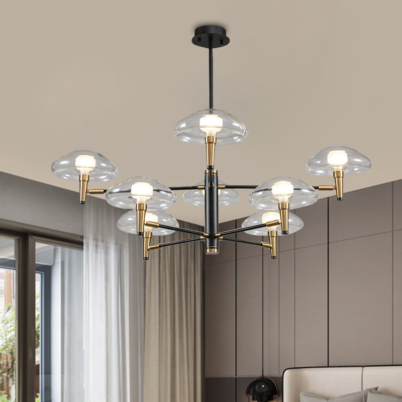 Clear Mushroom Shade Pendant Light Contemporary Metal Chandelier in Black for Boutique 8 Black Clearhalo 'Ceiling Lights' 'Chandeliers' 'Modern Chandeliers' 'Modern' Lighting' 1434578