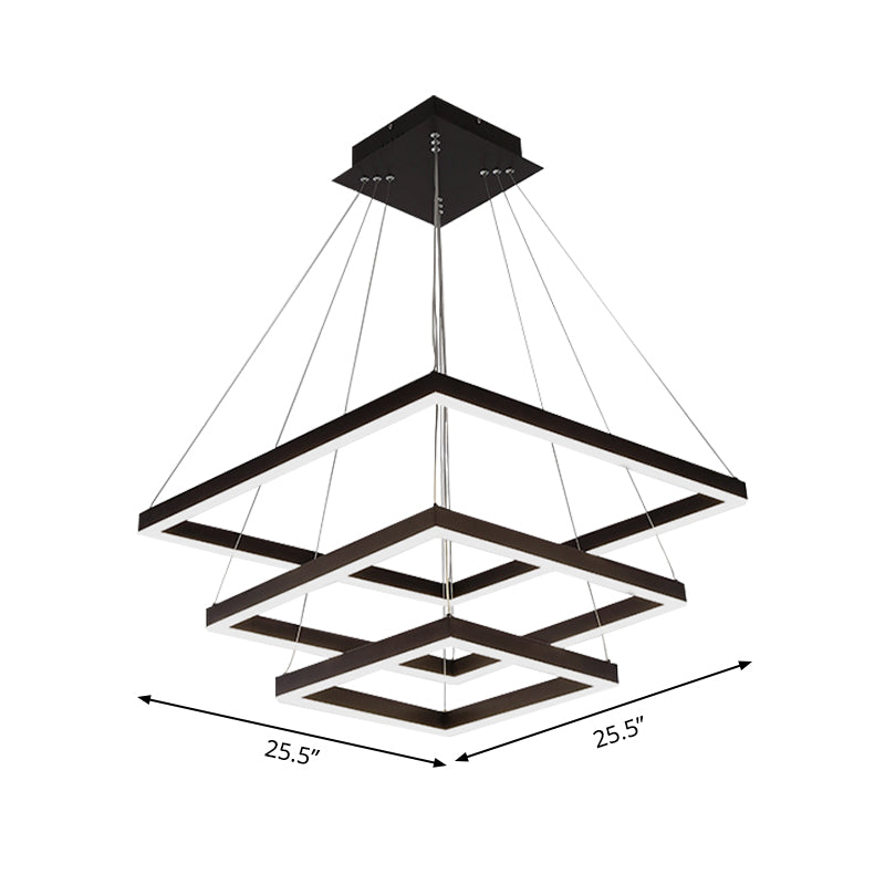 Square/Rectangular Acrylic Chandelier Pendant Simple LED 3/5 Lights Brown Ceiling Lighting Fixture Clearhalo 'Ceiling Lights' 'Chandeliers' 'Modern Chandeliers' 'Modern' Lighting' 143458