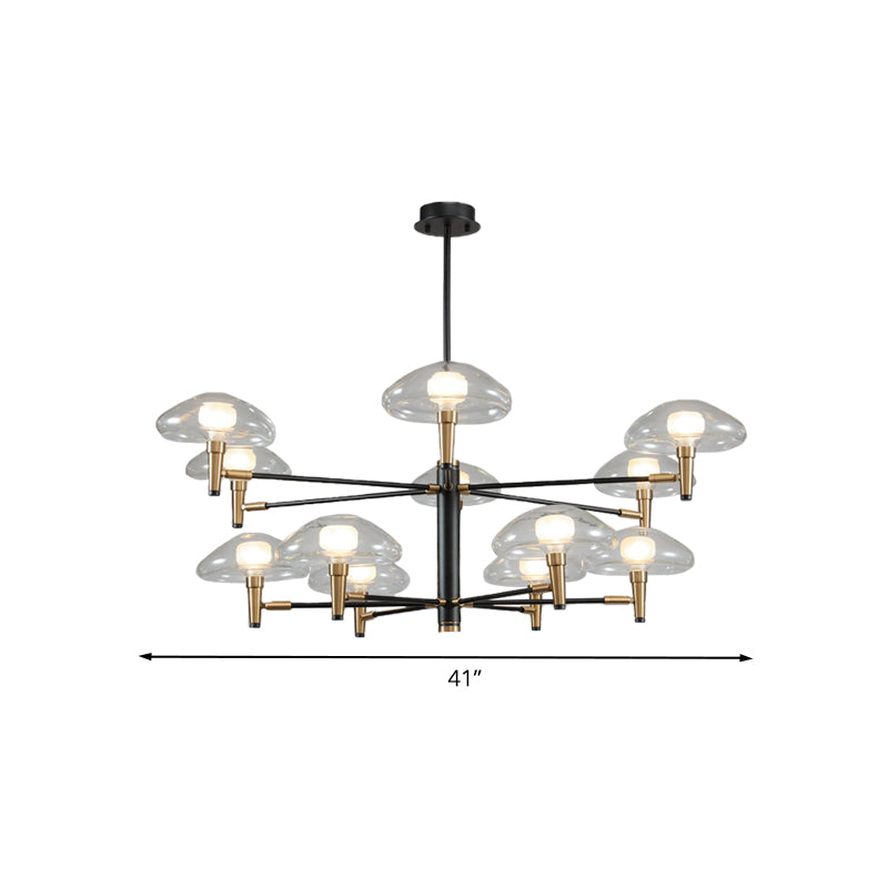 Clear Mushroom Shade Pendant Light Contemporary Metal Chandelier in Black for Boutique Clearhalo 'Ceiling Lights' 'Chandeliers' 'Modern Chandeliers' 'Modern' Lighting' 1434585